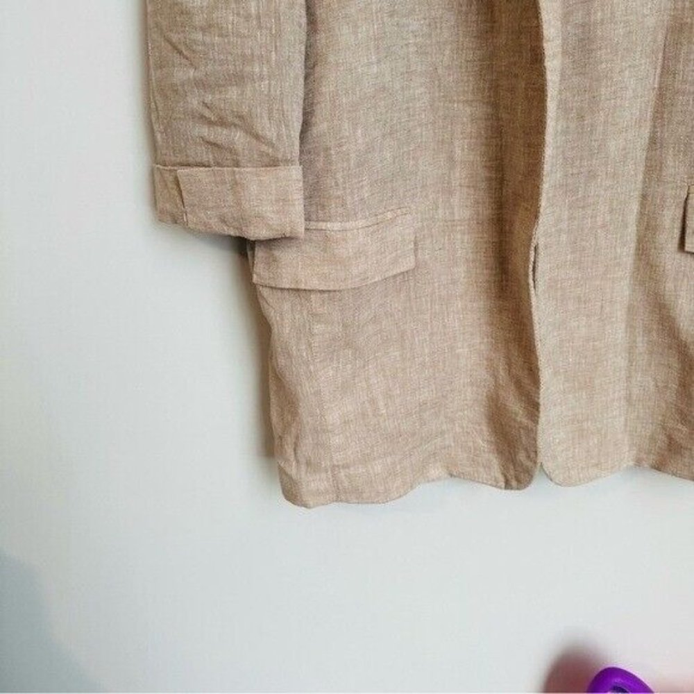 Harve Benard Tan Open Front Linen Blazer Lagenlook Women’s Size 12 oversized - Picture 5 of 9